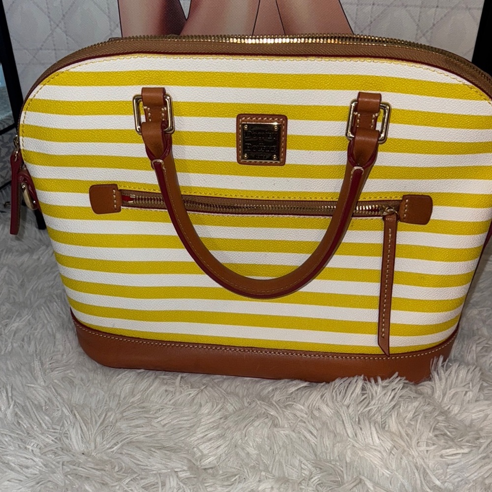 Dooney & Bourke Yellow and Brown Satchel with Leather Trim